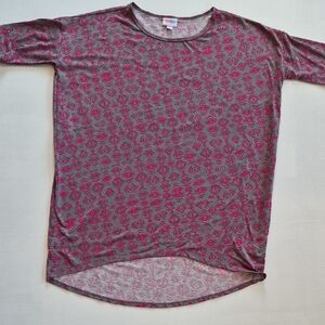 LuLaRoe Gray and Pink 3/4 Sleeve High Low Tee